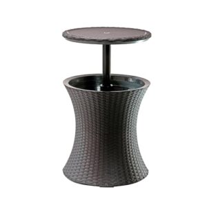 Keter Pacific Cool Bar – Outdoor Patio Table with 7.5 Gallon Hidden Cooler, Brown Rattan