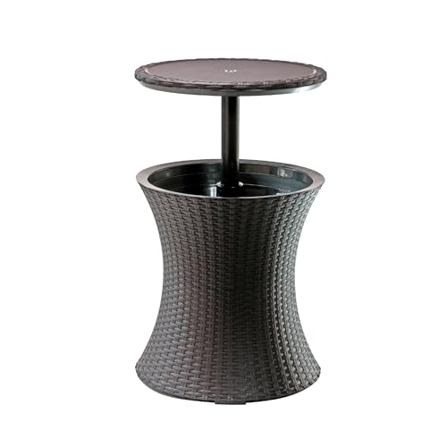 Keter Pacific Cool Bar – Outdoor Patio Table with 7.5 Gallon Hidden Cooler, Brown Rattan