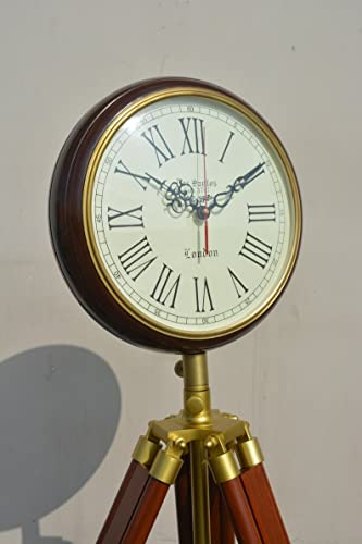 vintagedecor Wooden Floor Standing Clock – 65" Tall Adjustable Tripod Display with 12" Round Wooden Dial, Brown - Image 4