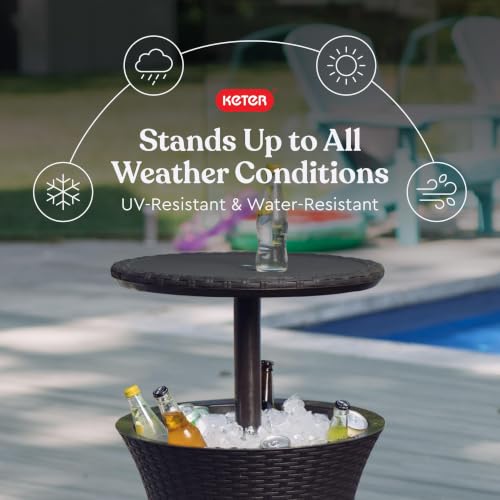 Keter Pacific Cool Bar – Outdoor Patio Table with 7.5 Gallon Hidden Cooler, Brown Rattan - Image 4