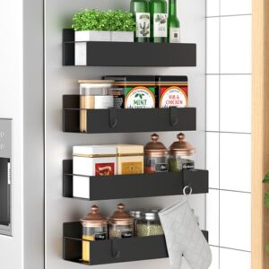 HuggieGems 4 Pack Magnetic Spice Rack Organizer for Refrigerator and Oven, Black Fridge Organizers and Storage