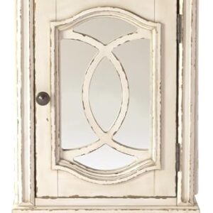 Ashley Furniture Pastoral Charm Side Table – Antiqued Two-Tone End Table with Mirrored Cabinet, Ash Veneer & Wood