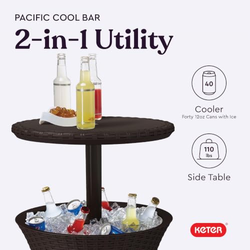 Keter Pacific Cool Bar – Outdoor Patio Table with 7.5 Gallon Hidden Cooler, Brown Rattan - Image 3