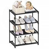 4 Tier Extra Small Shoe Rack (16.3" Wide), Narrow Stackable Kids Toddler Adult Shoe Storage Organizer Shelf for Closet Floor