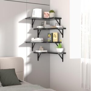 Alternative view of ROMGUAR CRAFT Set of 4 Corner Floating Shelves – Rustic Wall Mount Display Shelves, Black, 16" x 11.4" x 0.6"