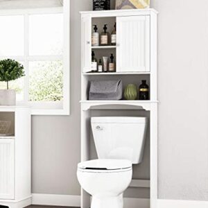 Alternative view of Spirich Over-The-Toilet Bathroom Cabinet – White Storage Space Saver with Beadboard Paneling, Adjustable Shelf & Silver Knobs