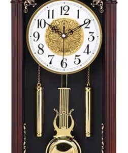 Grandfather Wood Wall Clock – 26" Classic Chiming Wall Clock with Swing Pendulum, Brown
