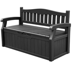 Devoko 80 Gallon Storage Bench Deck Box – Lockable Outdoor Patio Storage with Seating for Cushions, Garden Tools & Pool Supplies, Black