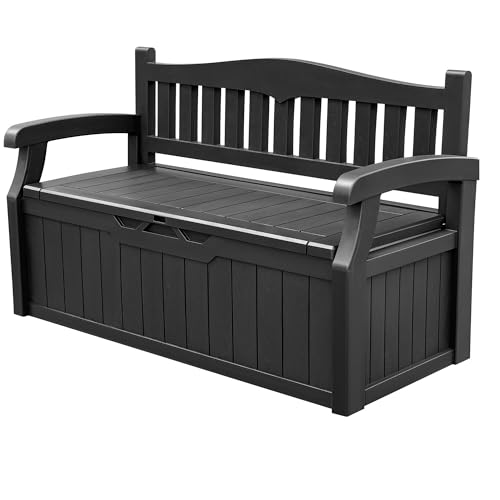 Devoko 80 Gallon Storage Bench Deck Box – Lockable Outdoor Patio Storage with Seating for Cushions, Garden Tools & Pool Supplies, Black