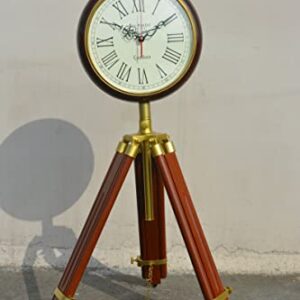 Alternative view of vintagedecor Wooden Floor Standing Clock – 65" Tall Adjustable Tripod Display with 12" Round Wooden Dial, Brown