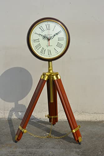 vintagedecor Wooden Floor Standing Clock – 65" Tall Adjustable Tripod Display with 12" Round Wooden Dial, Brown - Image 2