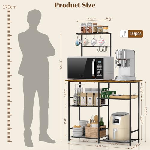 3IngSeagulls 6-Layer Kitchen Storage Rack – Multifunctional Baker's Rack with Countertop, S-Hooks, and Adjustable Shelf, Brown - Image 7