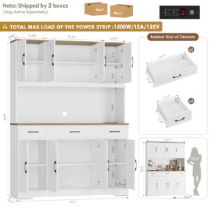 Alternative view of HOSTACK 71" Large Pantry Cabinet with Charging Station – 55" Wide Kitchen Storage Hutch with Drawers and Power Outlet, White