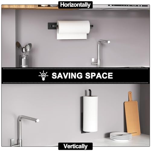 niffgaff Paper Towel Holder – Wall Mount Under Cabinet Towel Rack, Matte Black Aluminum, 2-in-1 Adhesive or Drill Installation - Image 5