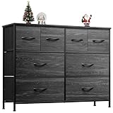 Dresser for Bedroom with 8 Drawers, Wide Fabric Dresser for Storage and Organization, Bedroom Dressers, Chest of Drawers for Living Room, Closet, Hallway, Charcoal Black Wood Grain Print