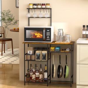 3IngSeagulls 6-Layer Kitchen Storage Rack – Multifunctional Baker's Rack with Countertop, S-Hooks, and Adjustable Shelf, Brown