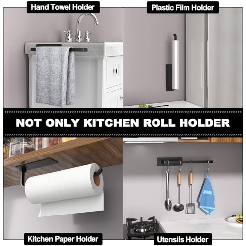 niffgaff Paper Towel Holder – Wall Mount Under Cabinet Towel Rack, Matte Black Aluminum, 2-in-1 Adhesive or Drill Installation - Image 4