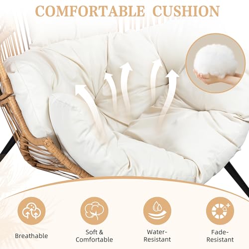 Vongrasig Outdoor Wicker Egg Chair – Oversized PE Rattan Lounge with Cloud-Soft Cushion, Beige - Image 4