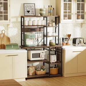 Alternative view of SUPERJARE Bakers Rack with Power Strip – 10-Cube Kitchen Storage Rack with 2 AC Outlets, Wire Basket & 12 S-Hooks, Rustic Brown