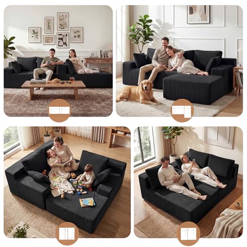 GRUSIGN Modular Sectional Sofa – 96" L-Shaped Corduroy Couch with Right Facing Chaise, No Assembly Required, Black - Image 6