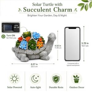 Alternative view of Yeemore home Solar Turtle Garden Statue – Resin Lawn Ornament with 7 LED Lights, Grey Turtle
