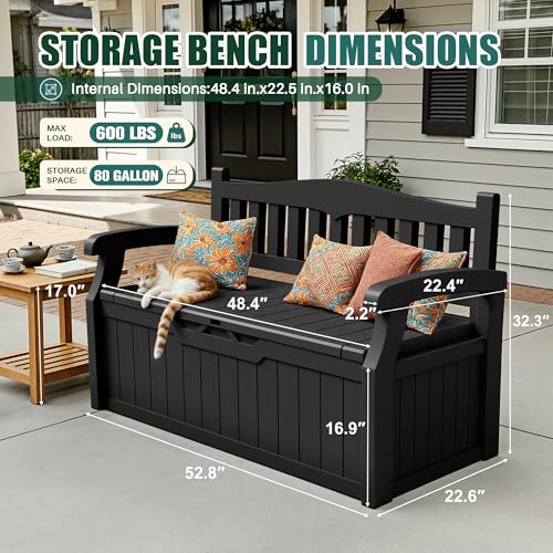 Devoko 80 Gallon Storage Bench Deck Box – Lockable Outdoor Patio Storage with Seating for Cushions, Garden Tools & Pool Supplies, Black - Image 6