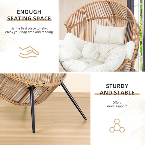 Vongrasig Outdoor Wicker Egg Chair – Oversized PE Rattan Lounge with Cloud-Soft Cushion, Beige - Image 3