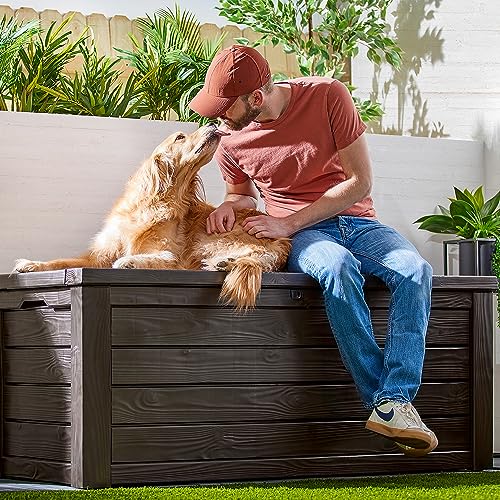 Keter Westwood 150 Gallon Resin Large Deck Box – Lockable Outdoor Storage with Bench Seating, Espresso Brown - Image 4